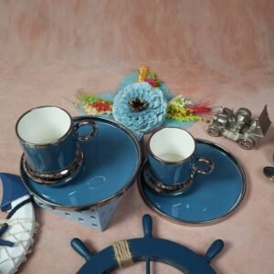 White Gold Luxurious Ceramic Cup & Saucer (Set of 2) – Royal Blue