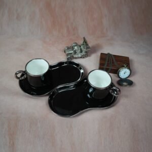 White Gold Luxurious Ceramic Cup & Saucer (Set of 2) – Black
