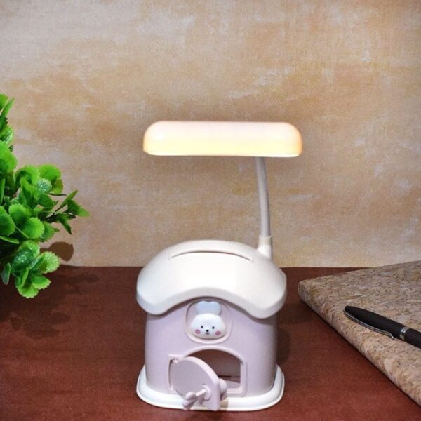 Cartoon House piggy bank table lamp for children USB charging night light 3 Gear Light Pink Color