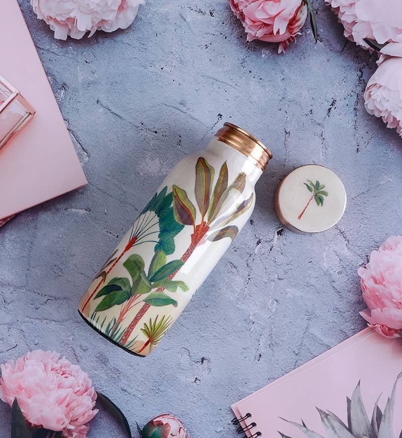 Copper Water Bottle | Green & Palm Tree Design | 500 ml - Image 2