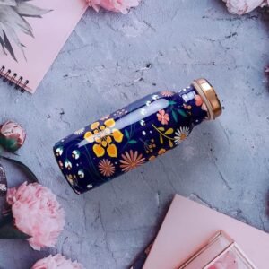 Copper Water Bottle | Blue & Flower print | 500 ml