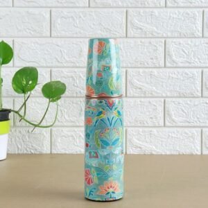 Copper Water Bottle with Glass | Turkish Blue | 950 ml