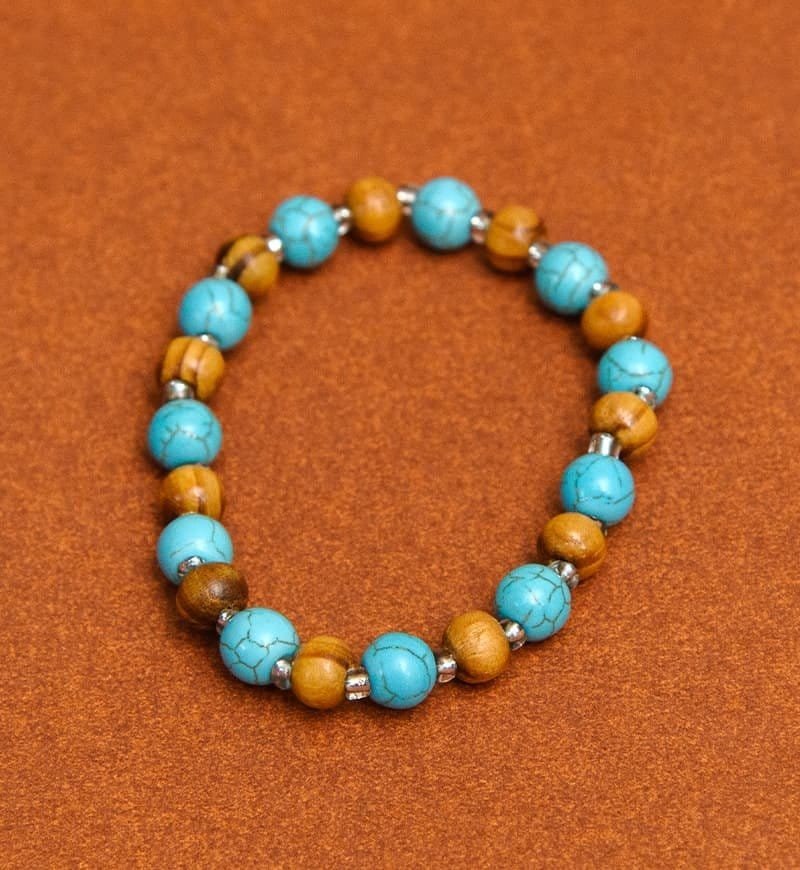 Turquoise Wooden Round Stone Bracelet