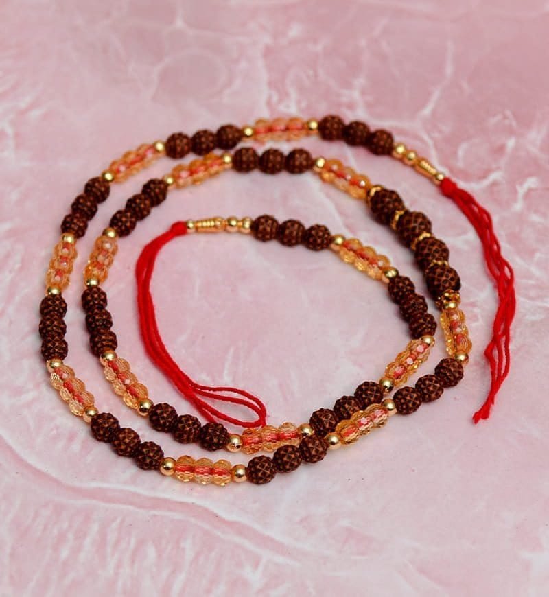 Rudraksha & Pearl Mix Mauli Rakhi - Image 2