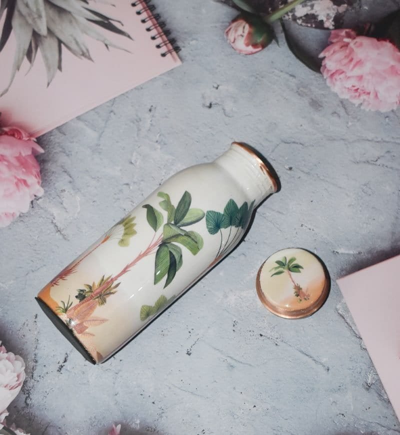 Copper Water Bottle | White & Palm Tree Print | 500 ml - Image 3