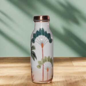 Copper Water Bottle | White & Palm Tree Print | 500 ml
