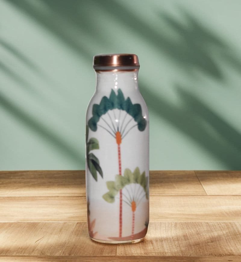 Copper Water Bottle | White & Palm Tree Print | 500 ml - Image 2