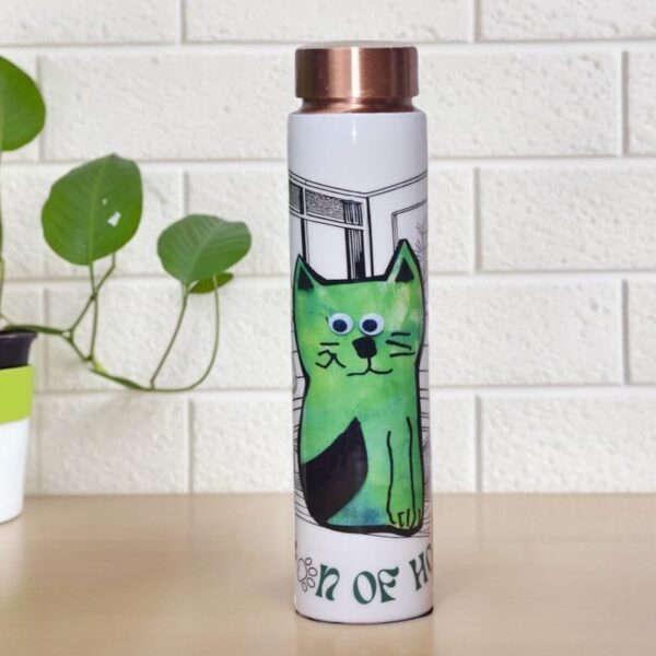 Copper Water Bottle | Cat Queen of House Print | Pocket Bottle | 700 ml