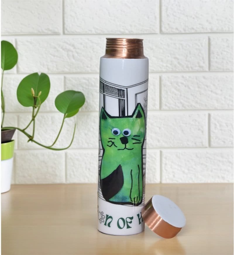 Copper Water Bottle | Cat Queen of House Print | Pocket Bottle | 700 ml - Image 2
