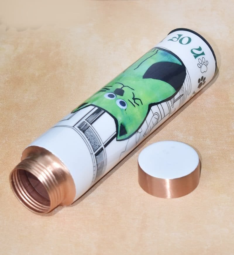 Copper Water Bottle | Cat Queen of House Print | Pocket Bottle | 700 ml - Image 3