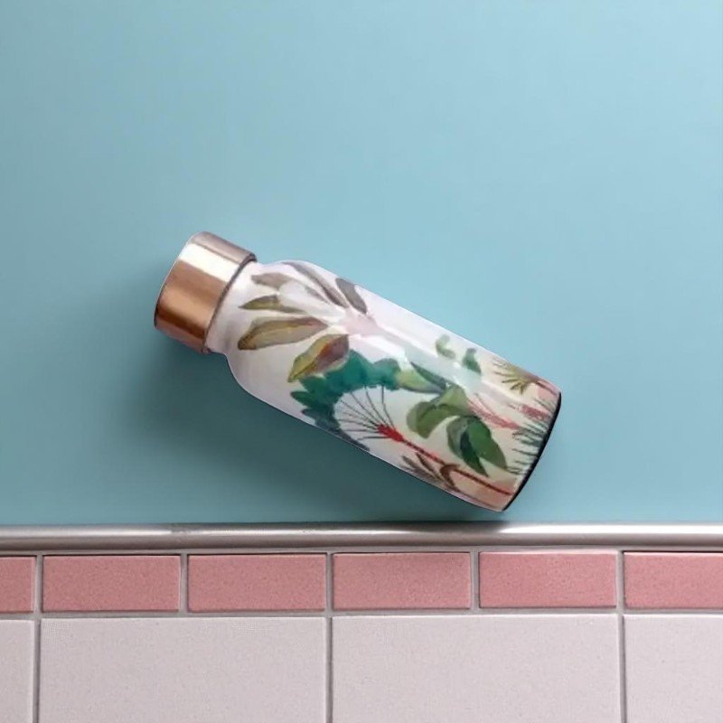 Copper Water Bottle | Green & Palm Tree Design | 500 ml