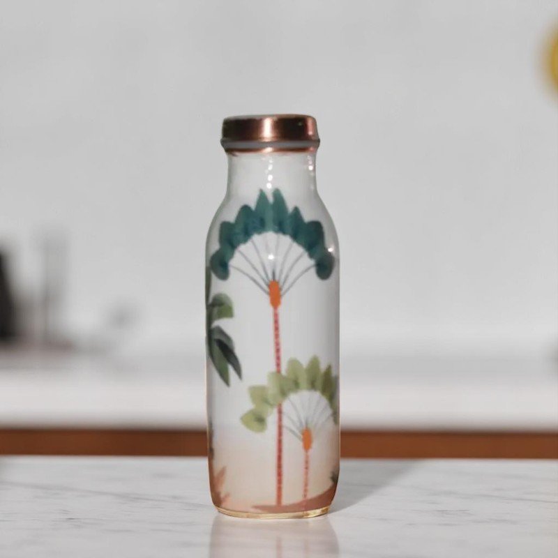 Copper Water Bottle | White & Palm Tree Print | 500 ml