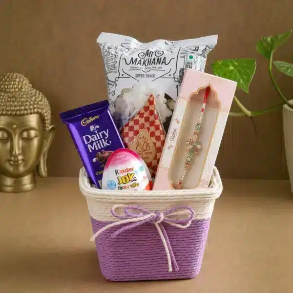 Floral Pearl Rakhi Hamper with Chocolates, Makhana & Roli-Chawal