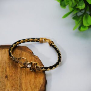 Om Damru Trishul Stone Bracelet in Golden