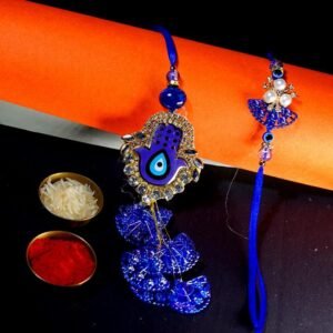 Blue Evil Eye Bhaiya Bhabhi Rakhi Set