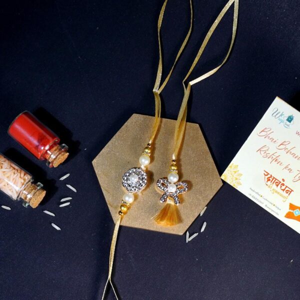 Golden Bead Bhaiya Bhabhi Rakhi Set