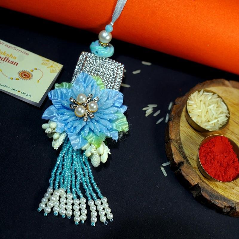 Designer Lumba Rakhi for Bhabhi In Sky Blue