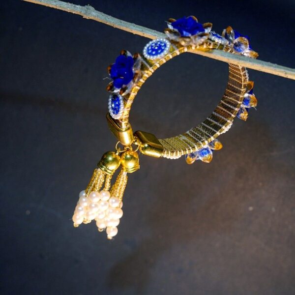 Blue And Golden Lumba Rakhi for Bhabhi