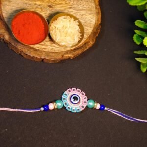 Evil Eye Stone Flower Thread Rakhi