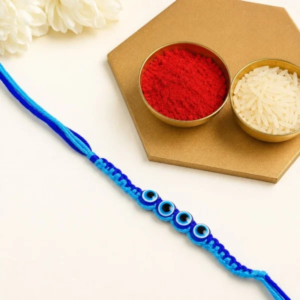 Evil Eye Charm Thread Rakhi In Blue (12 pcs)
