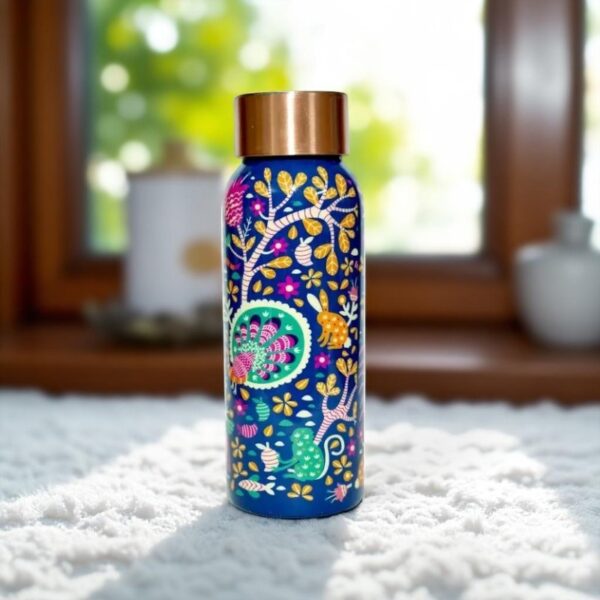 Floral Meena Print Copper Water Bottle 500 ml by Mystic Wrap