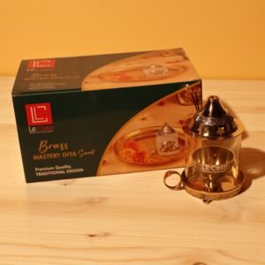 Lecasa- Gold Brass Akhand Diya Small with Borosilicate Glass