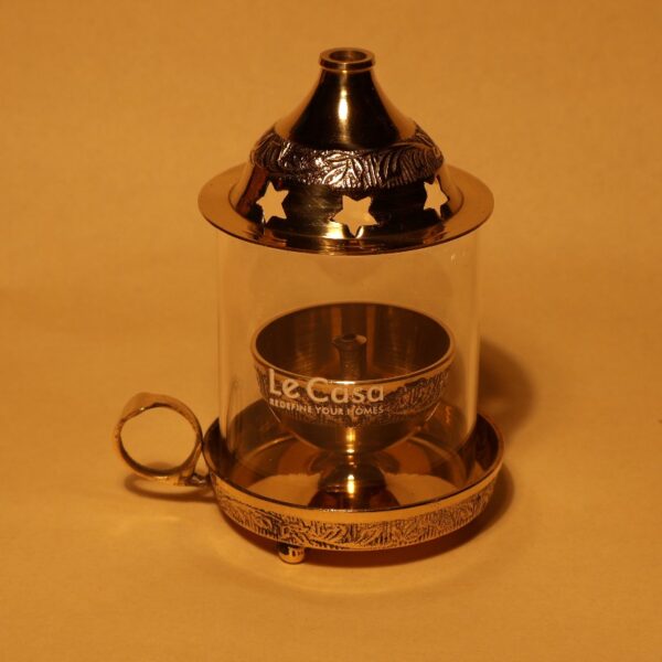 Lecasa- Gold Brass Akhand Diya Small with Borosilicate Glass