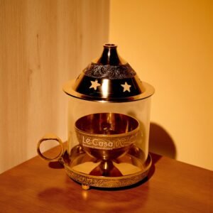 Lecasa- Gold Brass Akhand Diya Medium with Borosilicate Glass