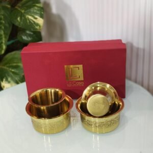 Lecasa-Brass Tumbler South Indian Coffee Drinking Set Bowl and Glass (Pack of 2)