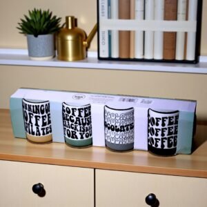 Lecasa – Retro Typography Tea/Coffee Ceramic Mug Set – Set of 4