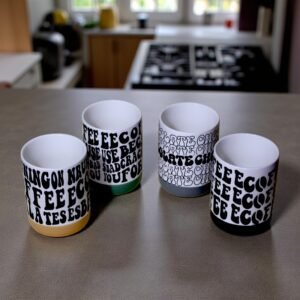 Lecasa - Retro Typography Tea/Coffee Ceramic Mug Set – Set of 4