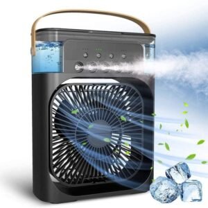 Mini Cooling Fan with Mist Spray (Black)– Portable Air Cooler for Home & Office
