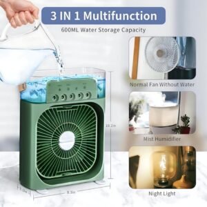 Mini Cooling Fan with Mist Spray (Green)– Portable Air Cooler for Home & Office