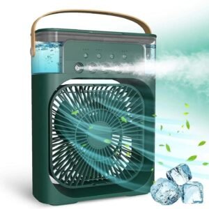 Mini Cooling Fan with Mist Spray (Green)– Portable Air Cooler for Home & Office