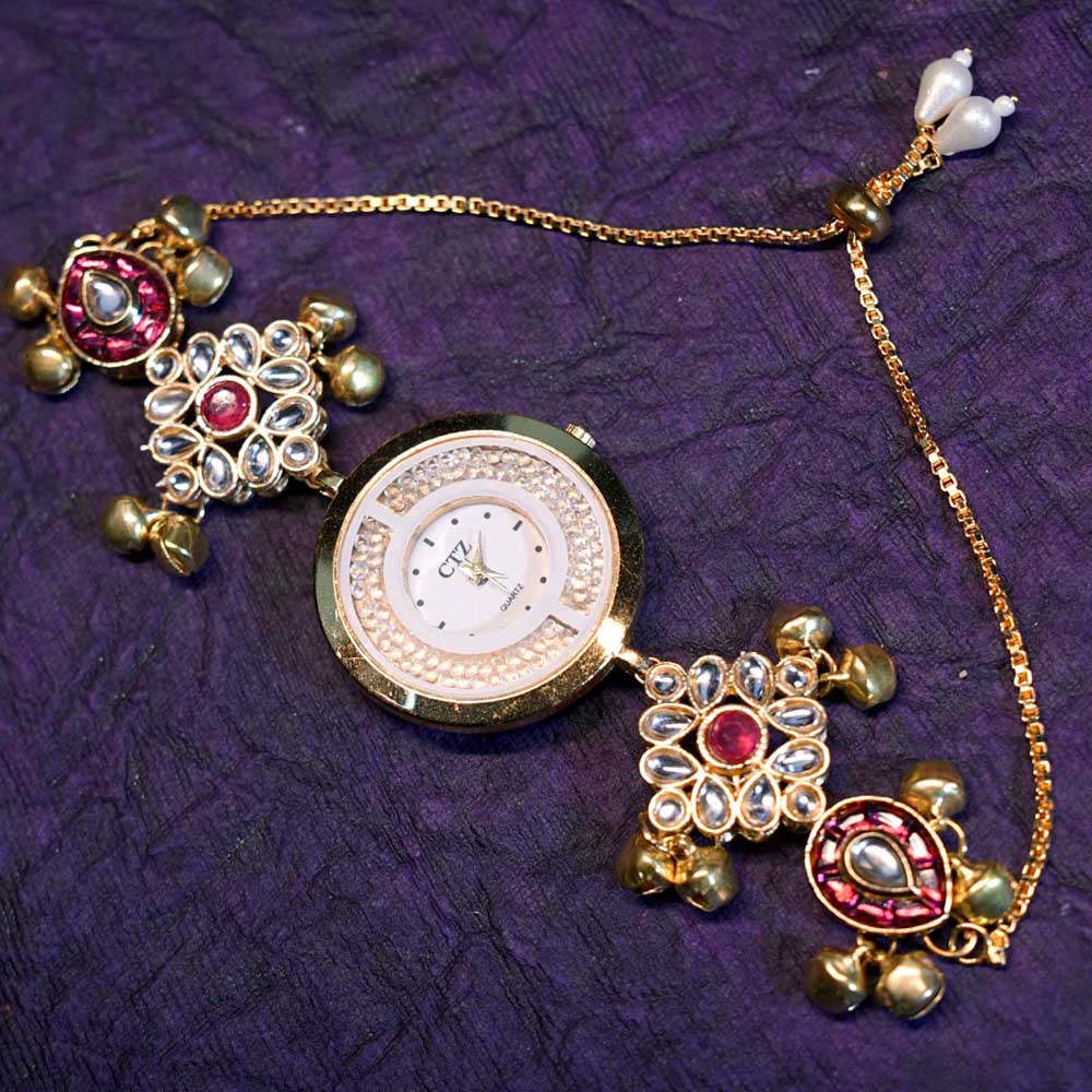 Royal Kundan Ghungroo Bracelet Watch for Women – Ethnic Designer Watch - Image 3