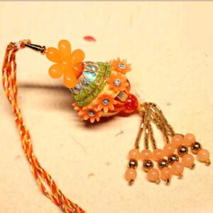 Orange Floral Designer Premium Lumba Rakhi