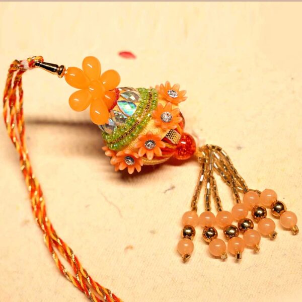 Orange Floral Designer Premium Lumba Rakhi