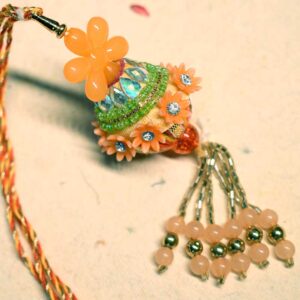 Orange Floral Designer Premium Lumba Rakhi