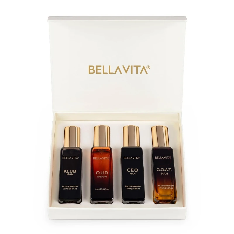 Bella Vita Men’s Perfume Gift Set – CEO, GOAT, Klub & Oud Perfume Combo | 4x20ml