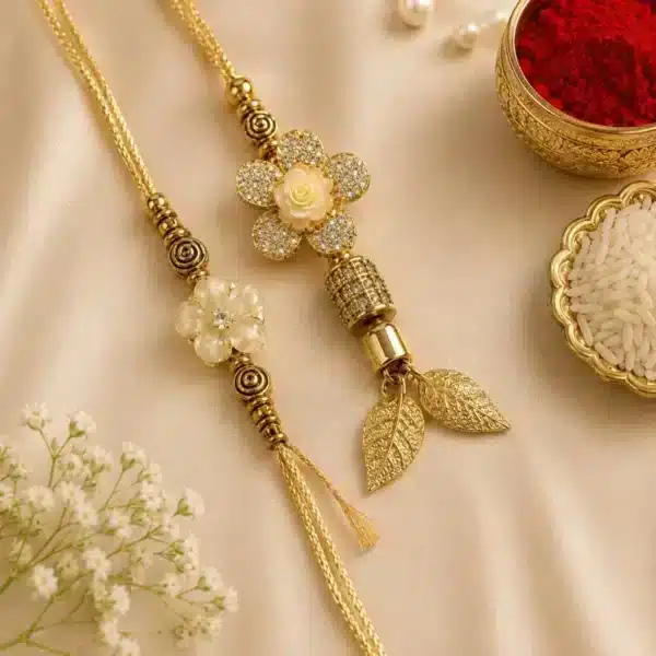 Ivory Floral Bhaiya-Bhabhi Rakhi & Lumba Combo