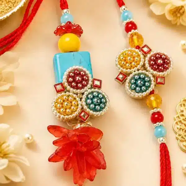 Bhaiya Bhabhi Multicolor Beaded Rakhi Combo