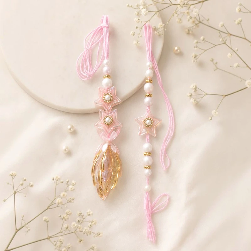 Pink Star Beads Bhaiya-Bhabhi Rakhi & Lumba Set 2 Star Beads Bhaiya-Bhabhi Rakhi & Lumba