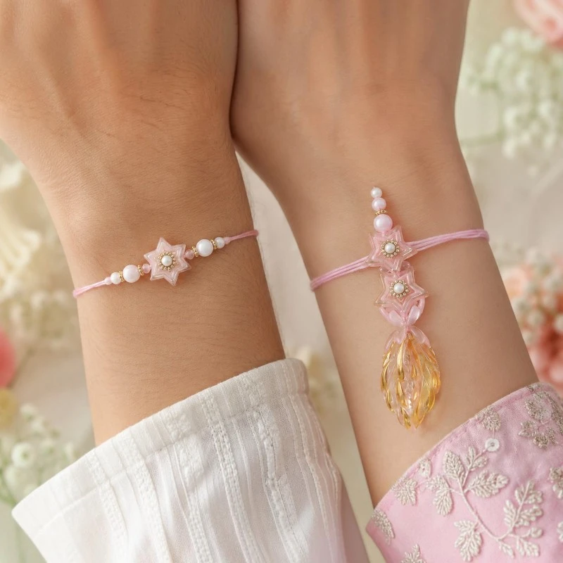 Pink Star Beads Bhaiya-Bhabhi Rakhi & Lumba Set 3 Star Beads Bhaiya-Bhabhi Rakhi & Lumba