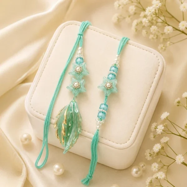 Aqua Star Beads Bhaiya-Bhabhi Rakhi & Lumba Set