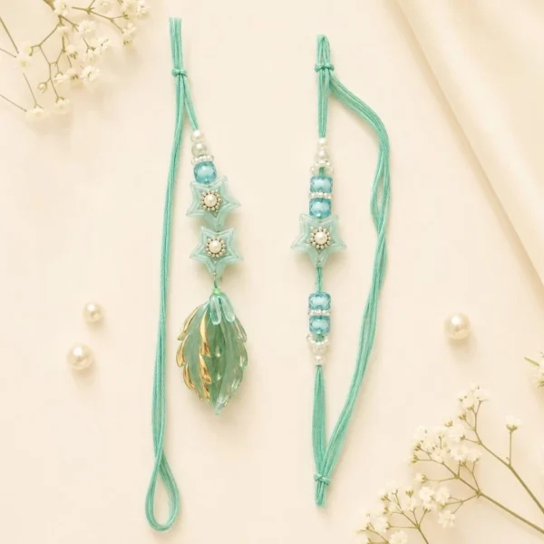 Aqua Star Beads Bhaiya-Bhabhi Rakhi & Lumba Set