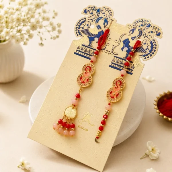 Red Beaded Meenakari Bhaiya Bhabhi Rakhi Lumba Set