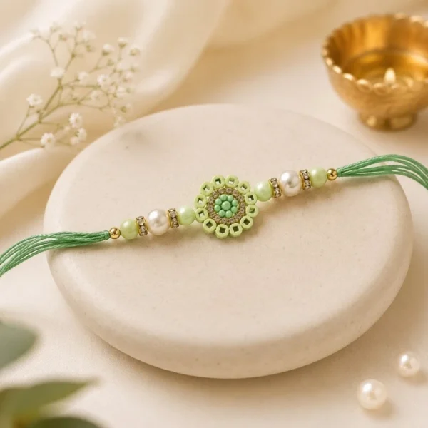Mint Green Pearl Beaded Rakhi for Brother