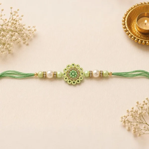 Mint Green Pearl Beaded Rakhi for Brother