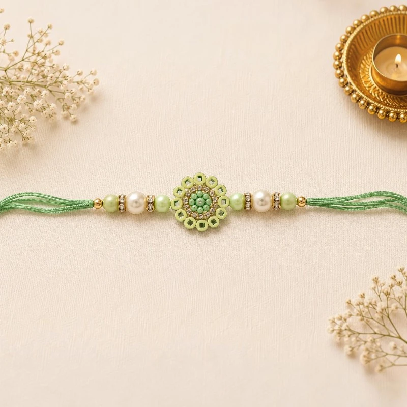 Mint Green Pearl Beaded Rakhi for Brother 2 Mint Green Pearl Beaded Rakhi