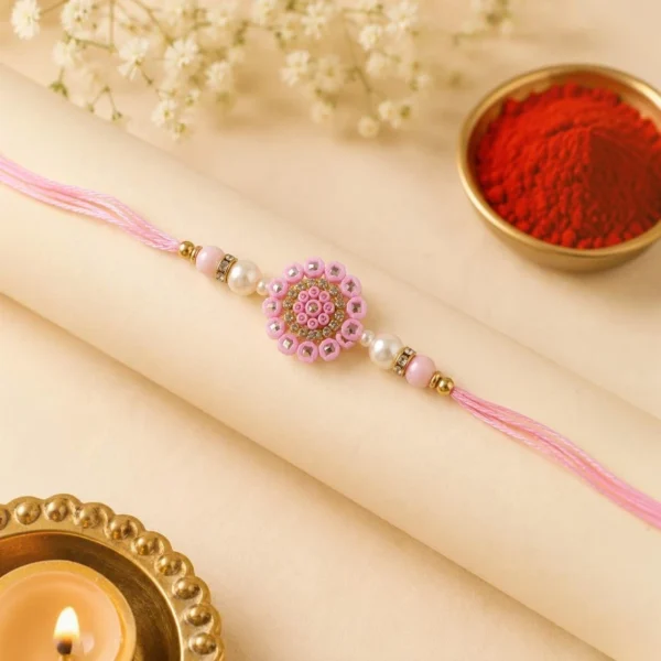 Pink Pearl Beaded Rakhi for Brother